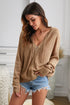 Zipper V-Neck Dropped Sleeve Hooded Solid Sweater